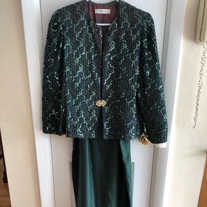 La Bottega Hunter Green gown with Sequin Jacket